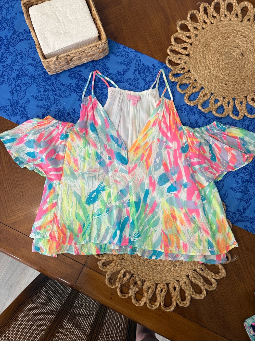 Lilly Pulitzer Multi-Color Cold-Shoulder V-Neck Top